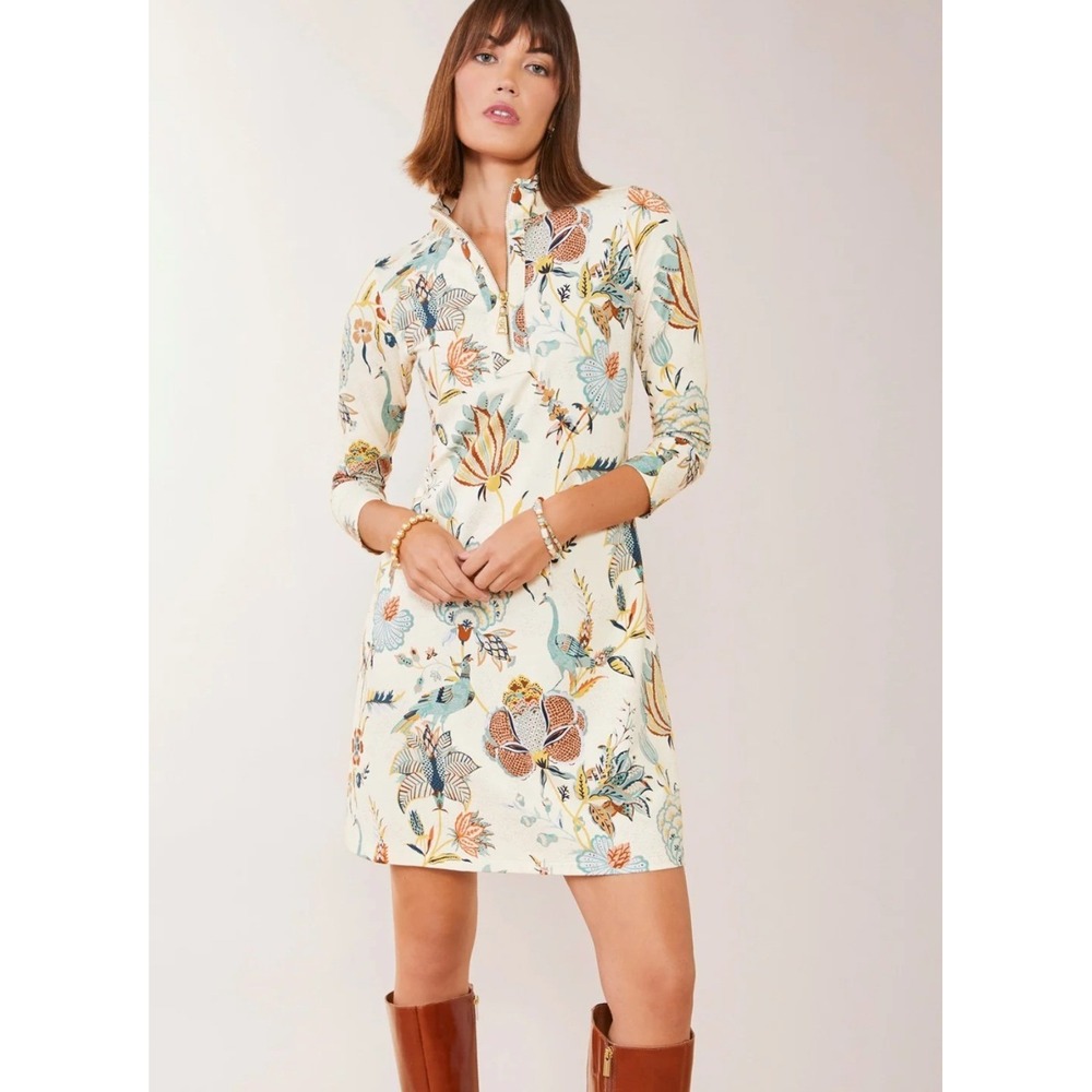 Spartina 449 Dress Women XXS Cream Excellent Kalalanta Floral Quarter Zip Mini